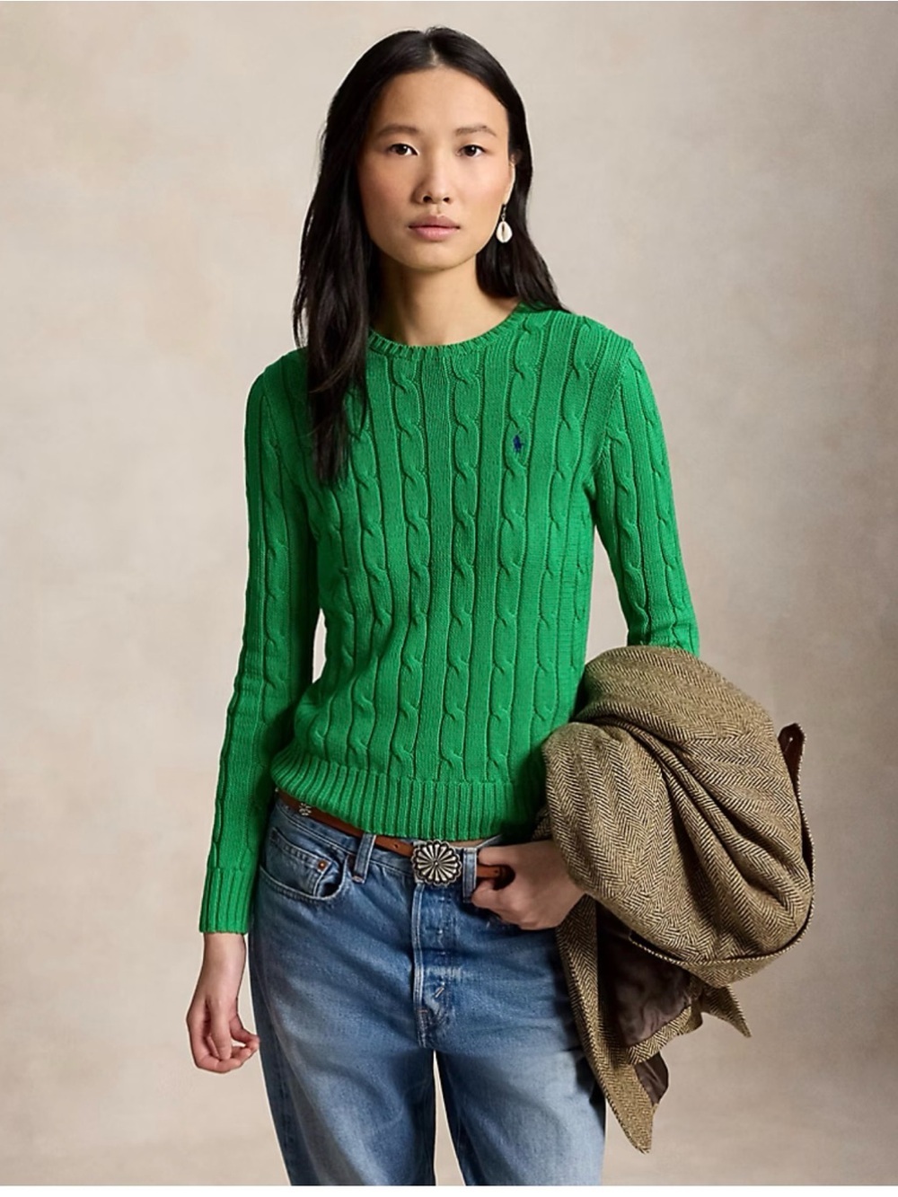 Ralph Lauren Kelly Green Cable Crewneck Sweater